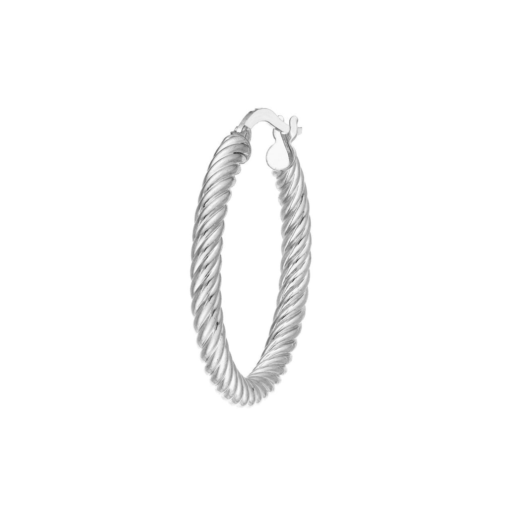 14K white gold twisted hoop earring.