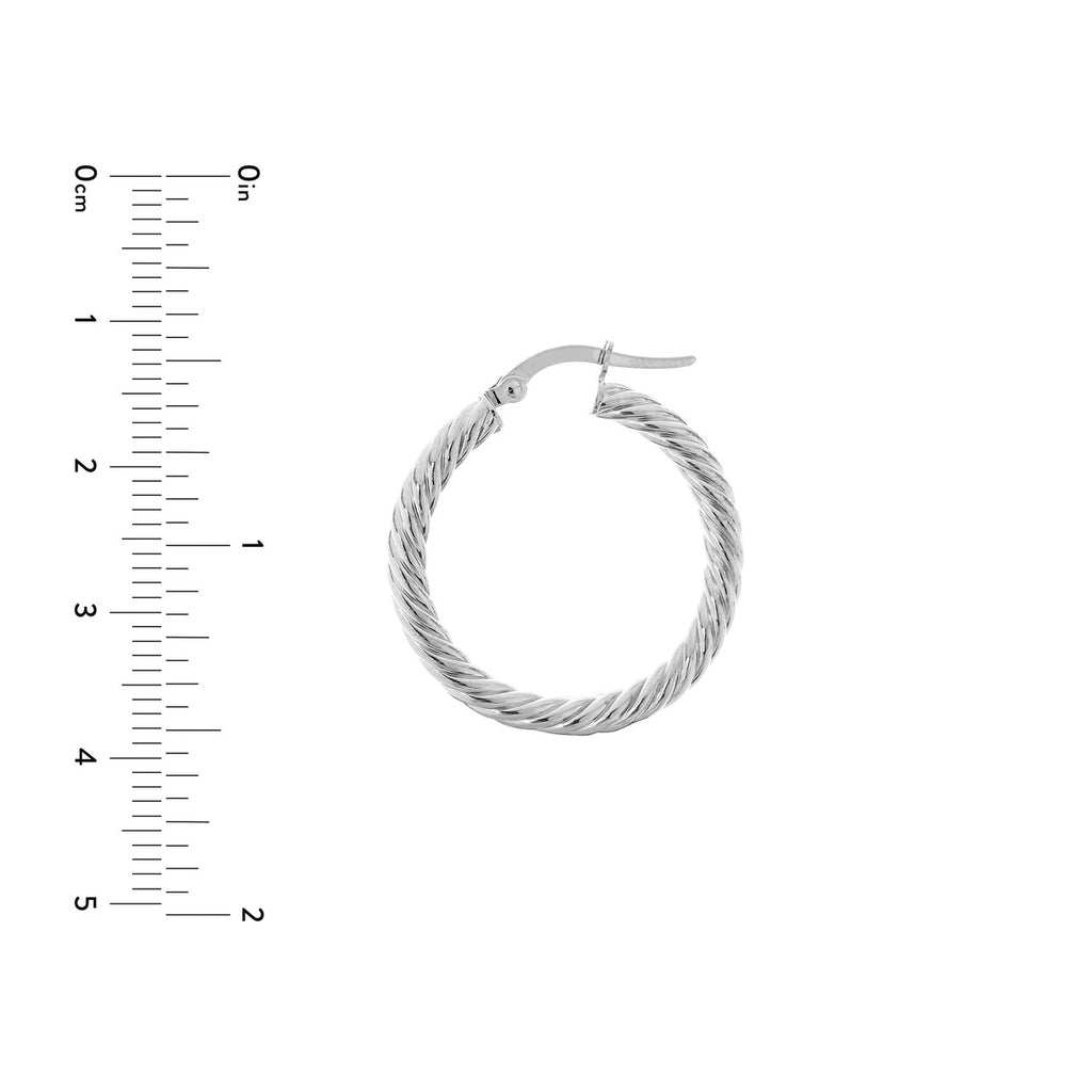 14K white gold twisted hoop earring.