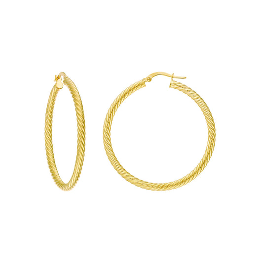 Twisted 14K yellow gold hoop earrings.