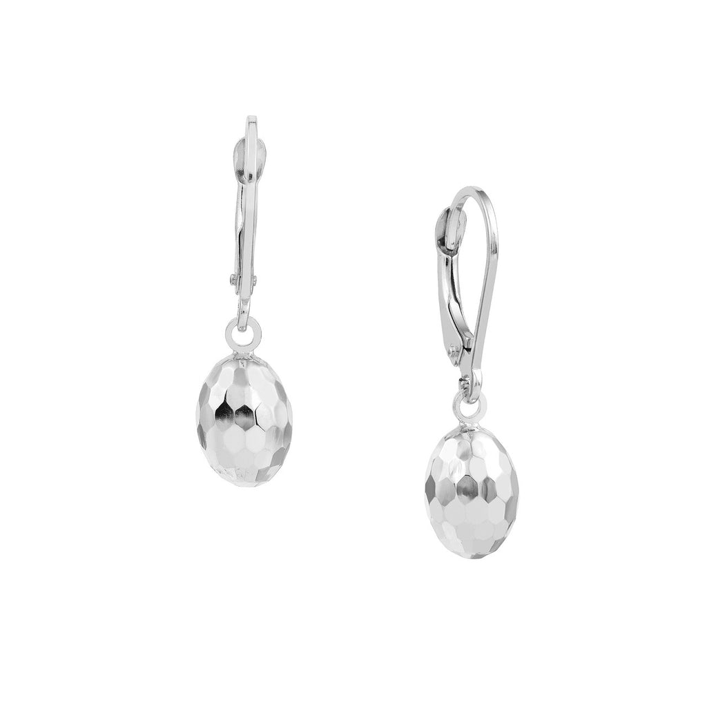Faceted white gold dangle earrings, omega closure.