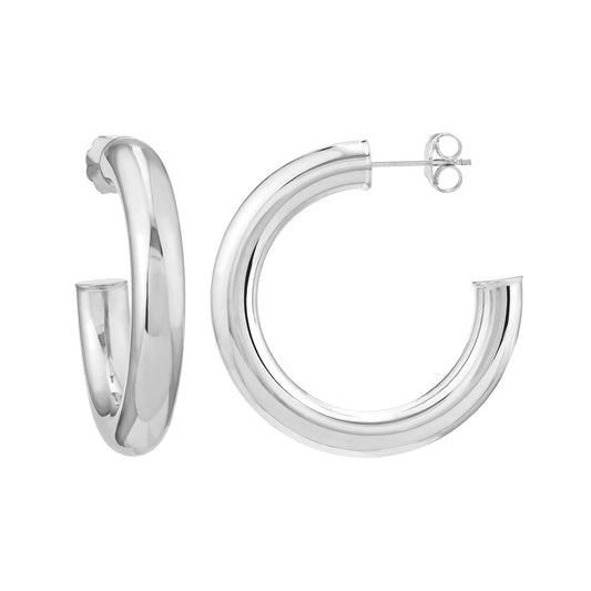 14K white gold medium hoop earrings.