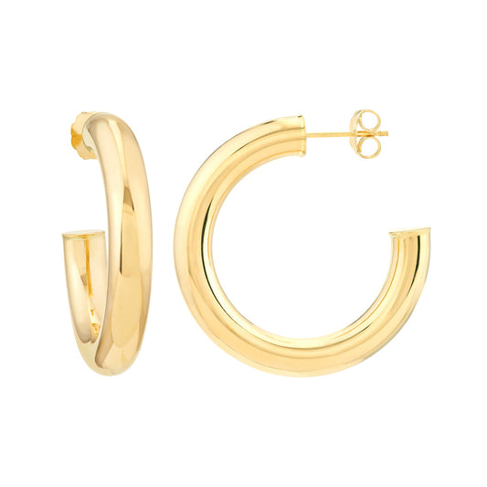 14K Yellow Gold Smooth Medium Hoops