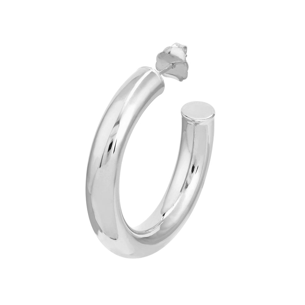 14K white gold polished hoop earring.