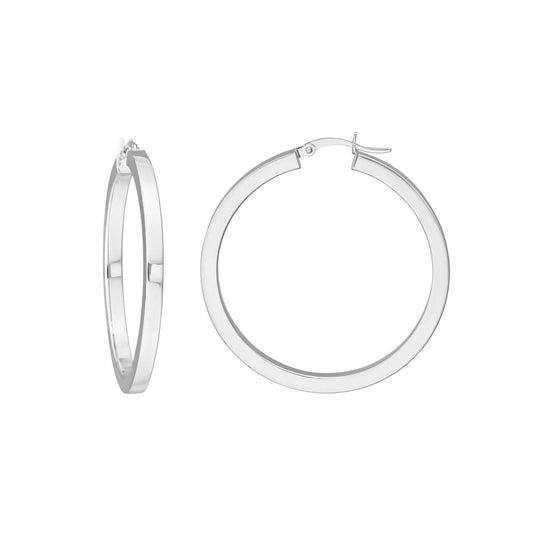 14K white gold large hoop earrings.