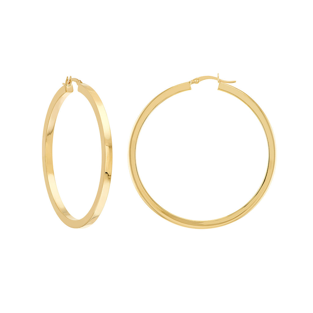 Large 14K yellow gold hoop earrings.