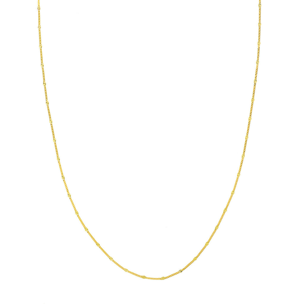 14K yellow gold station necklace, minimalist design.