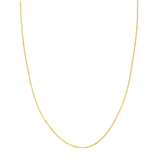 14K yellow gold station necklace, minimalist design.