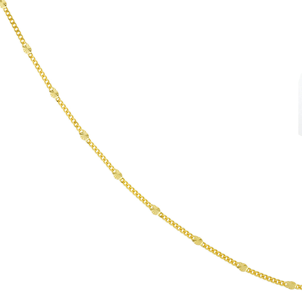 14K yellow gold station necklace, minimalist design.