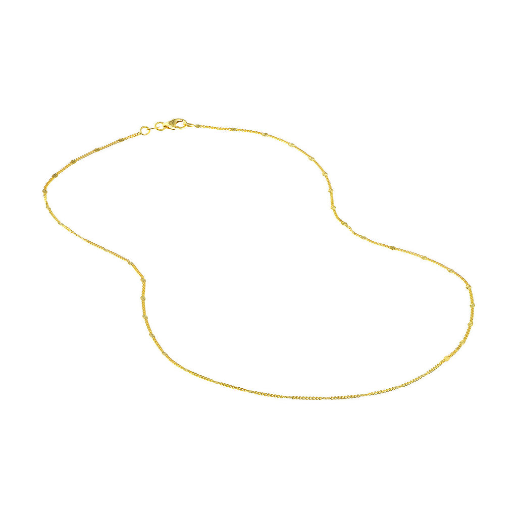 14K yellow gold station necklace, minimalist design.