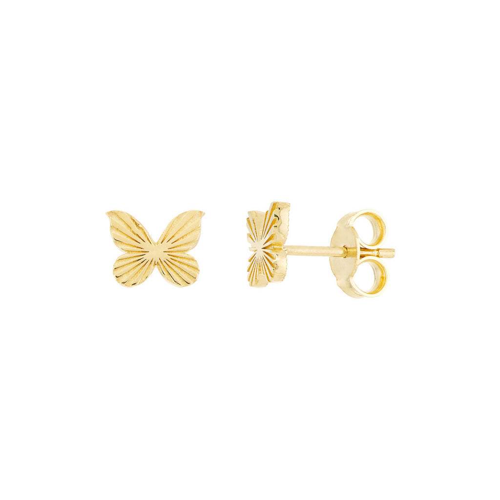 Butterfly-shaped 14K yellow gold stud earrings.
