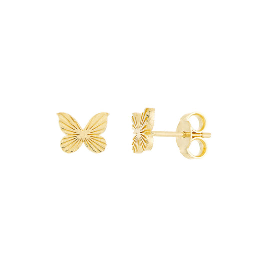 Butterfly-shaped 14K yellow gold stud earrings.