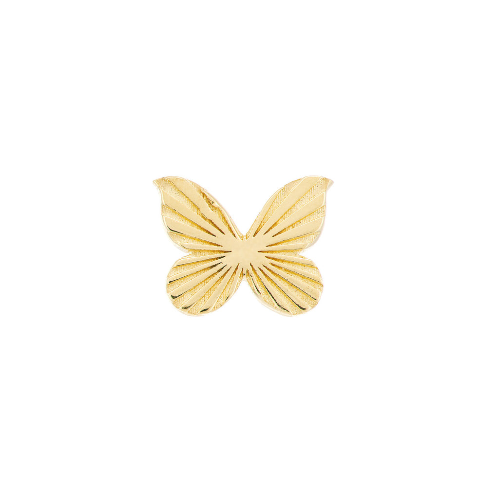 Butterfly-shaped 14K yellow gold stud earring.