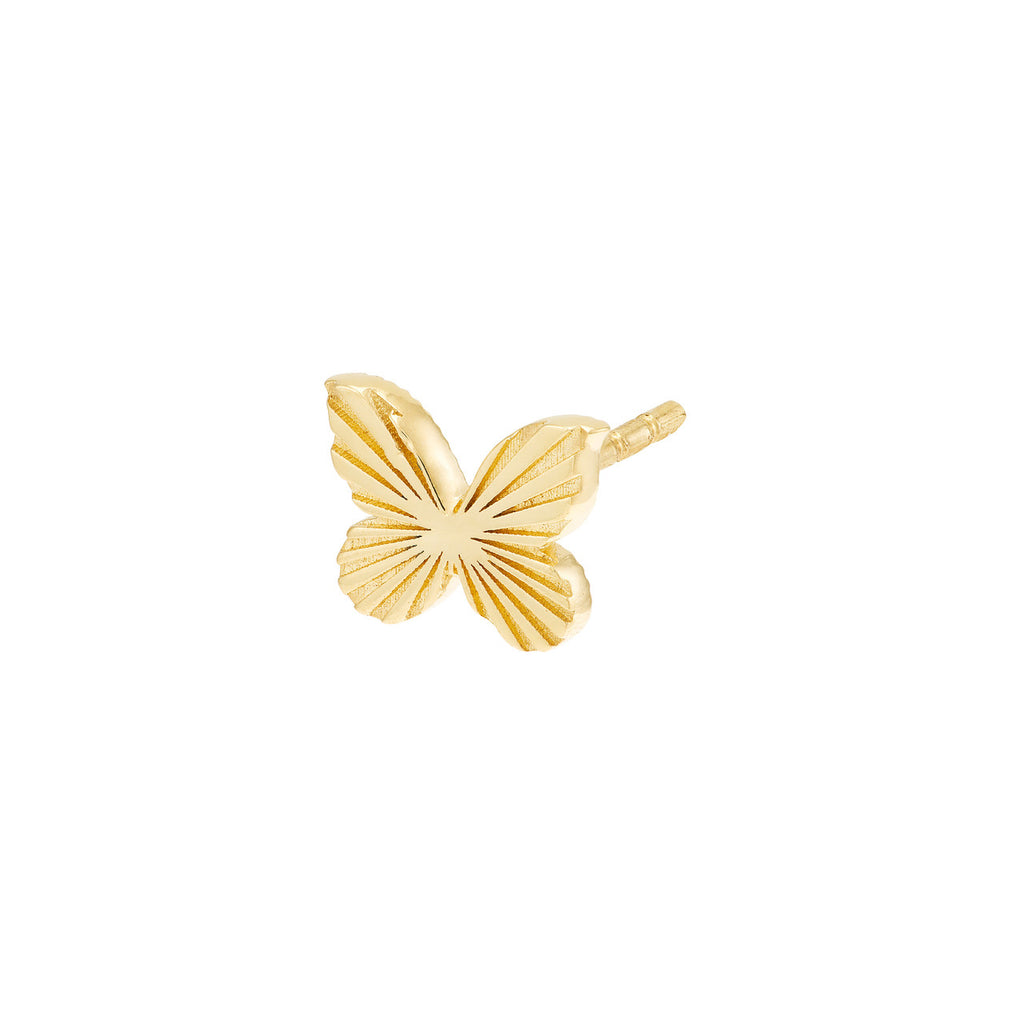 Butterfly-shaped 14K yellow gold stud earring.