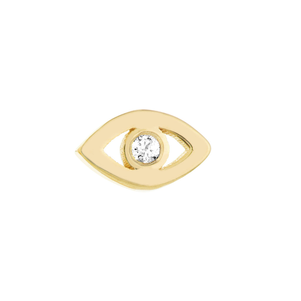 Yellow gold stud earring with round diamond.