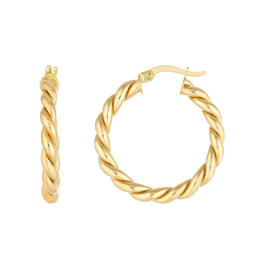 Twisted 14K yellow gold hoop earrings.