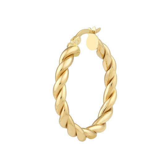 Twisted 14K yellow gold hoop earrings.
