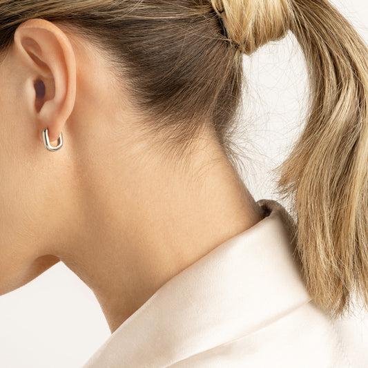14K White Gold Huggie Earrings, Polished Finish