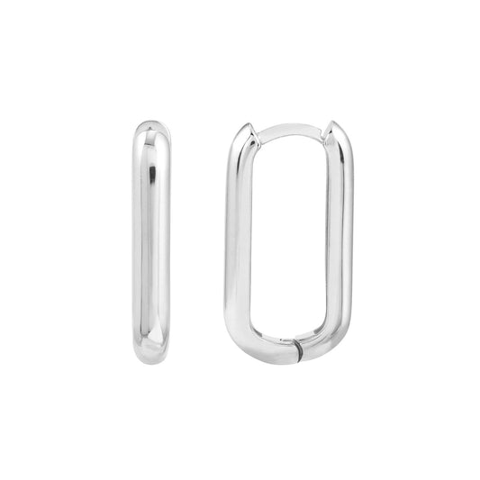 14K white gold small hoop earrings.