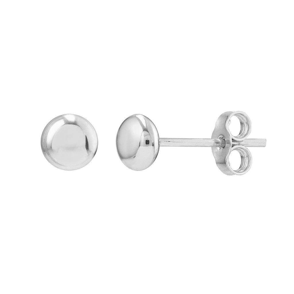14K white gold stud earrings, polished finish.