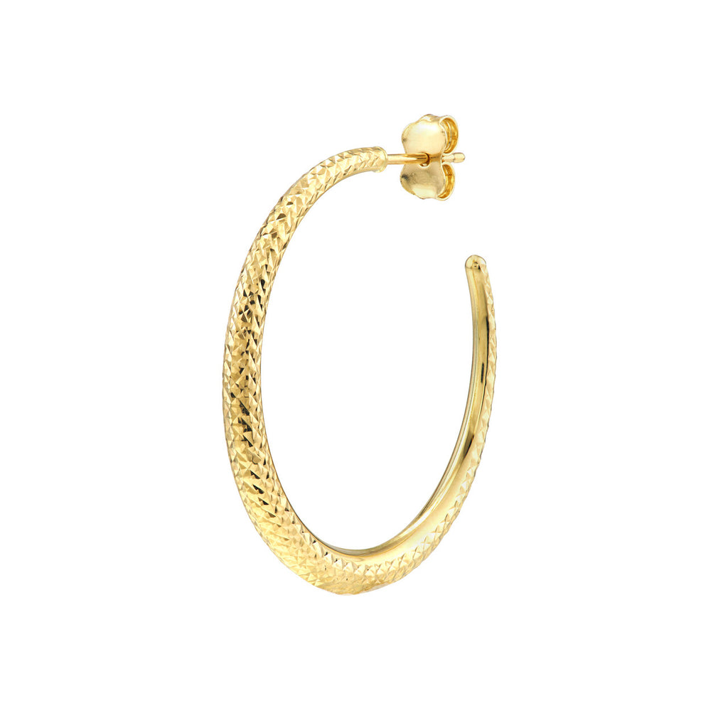 Diamond-cut 14K yellow gold hoop earring.