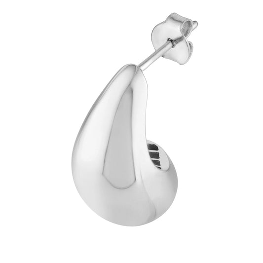 Teardrop-shaped 14K white gold earring.