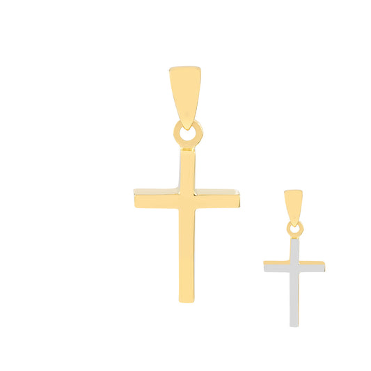 Dual-tone gold cross necklace, minimalist design.