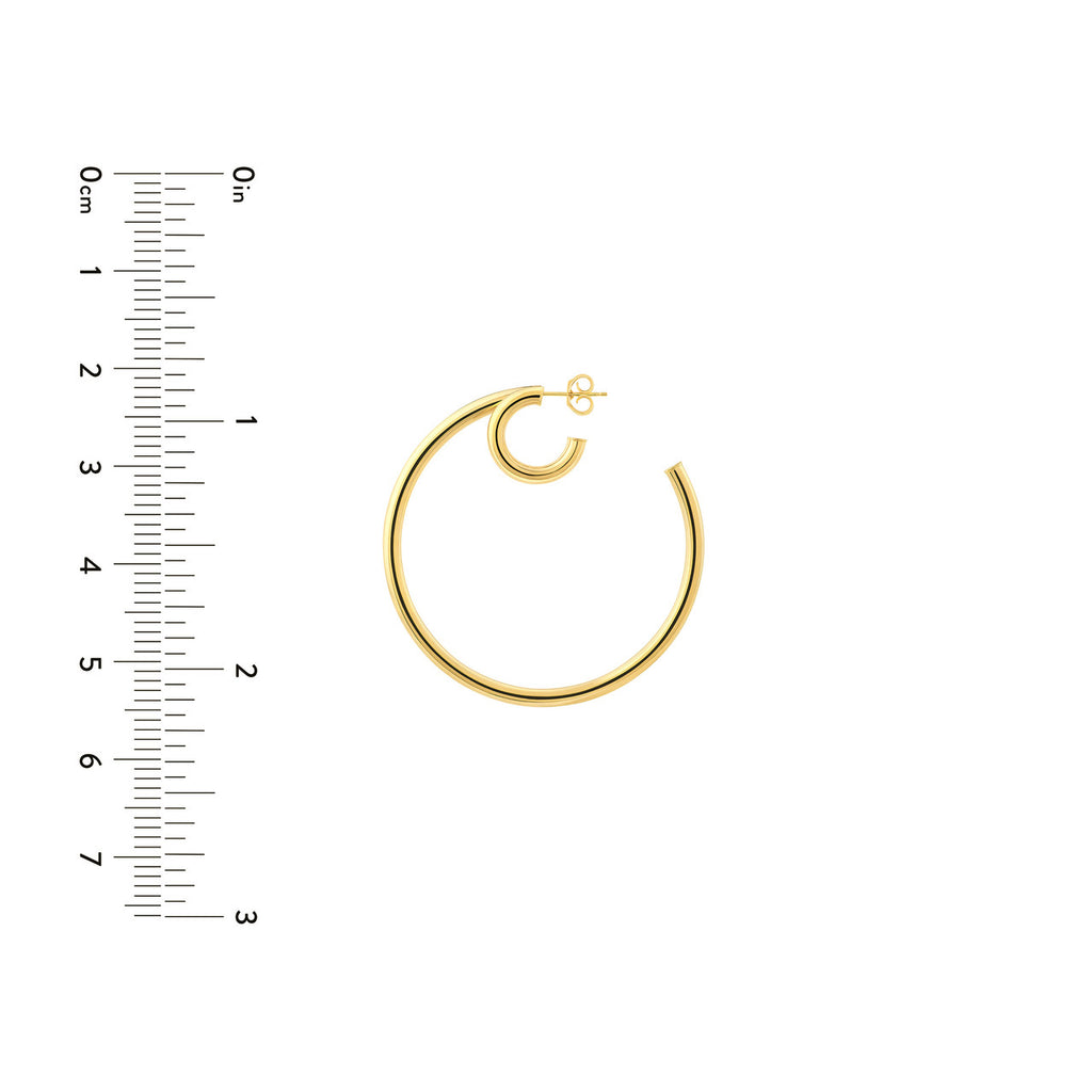 14K yellow gold hoop earrings with closure.
