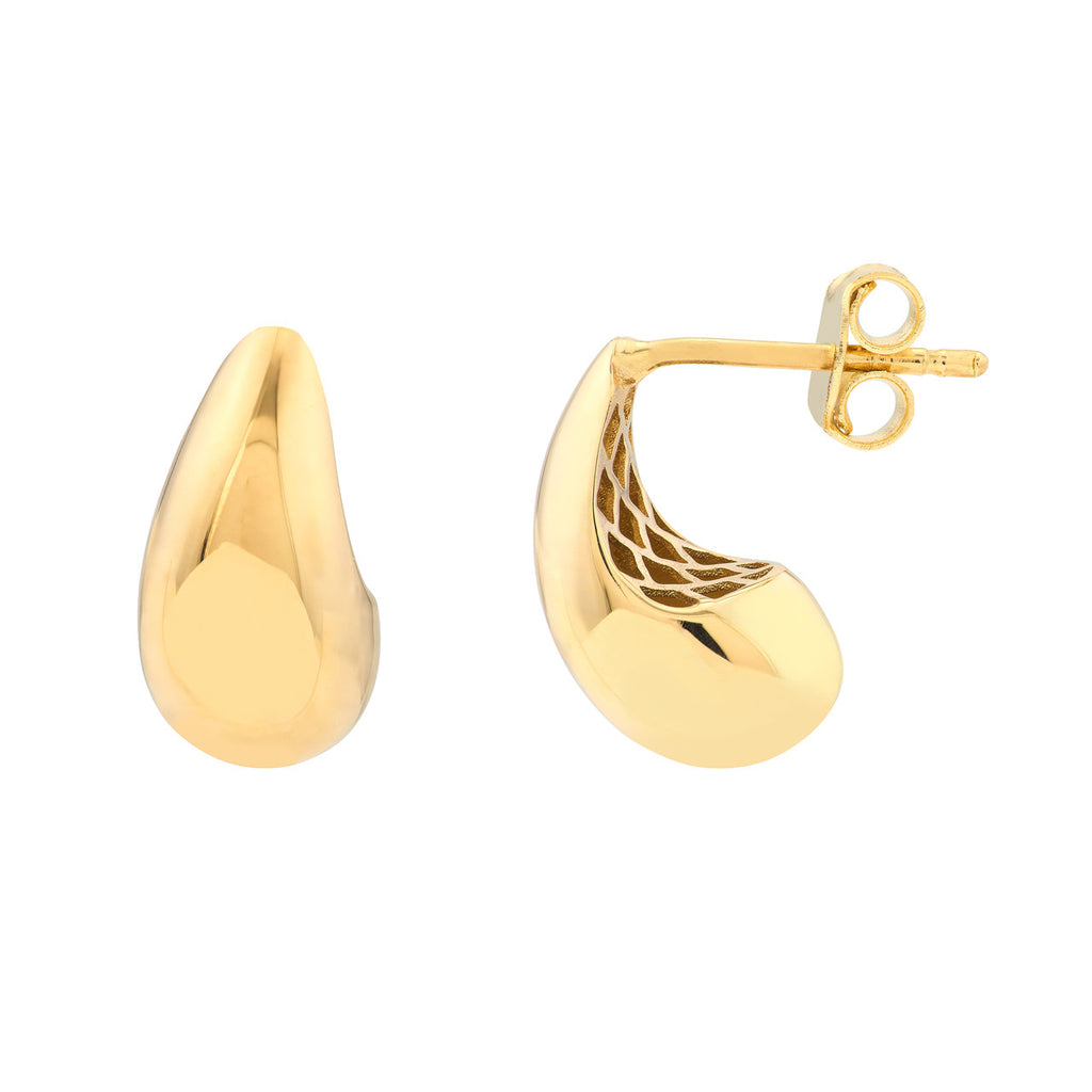 14K yellow gold teardrop earrings, polished finish.