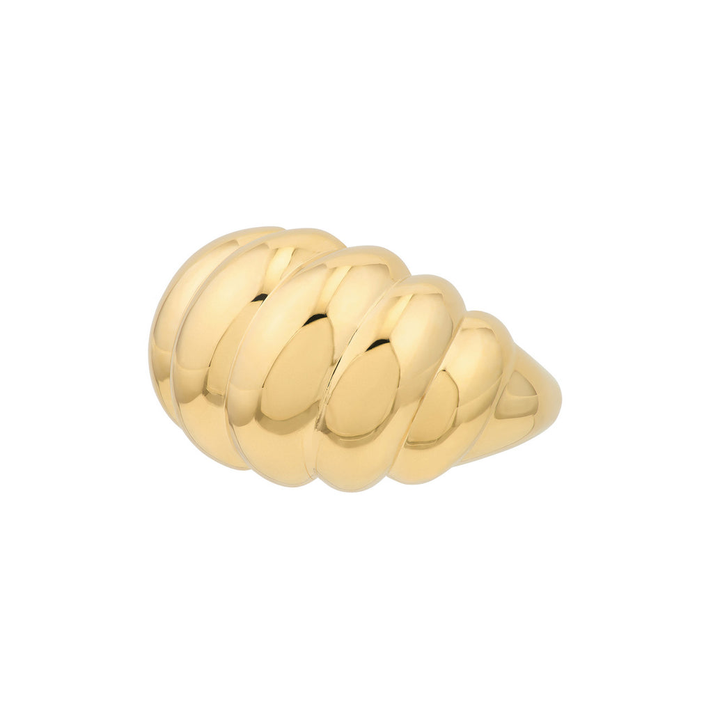 Polished yellow gold ribbed fashion ring.