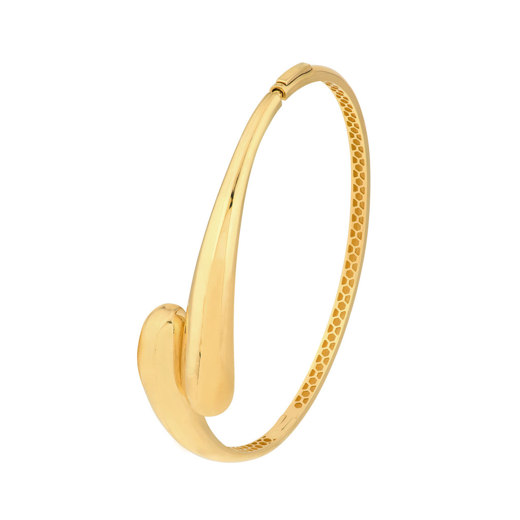 14K yellow gold bangle with curved design.