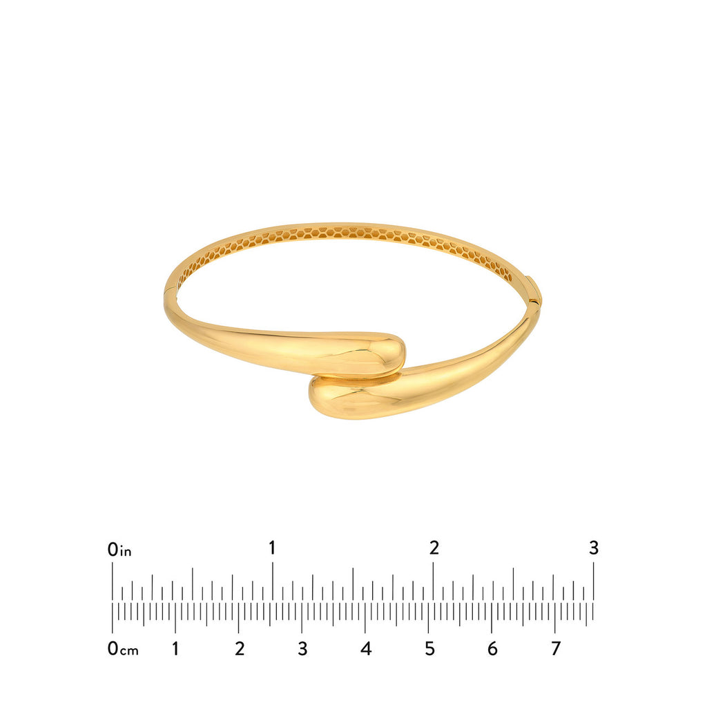 14K yellow gold bangle, smooth overlapping ends.