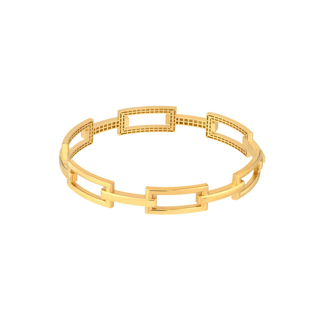 Yellow gold rectangular link bangle bracelet.
