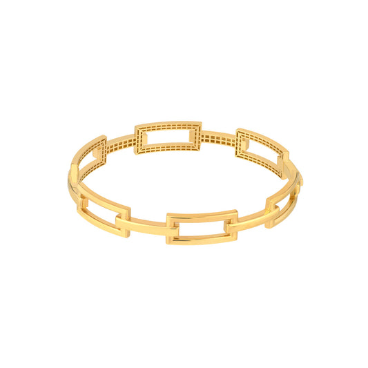 Yellow gold rectangular link bangle bracelet.