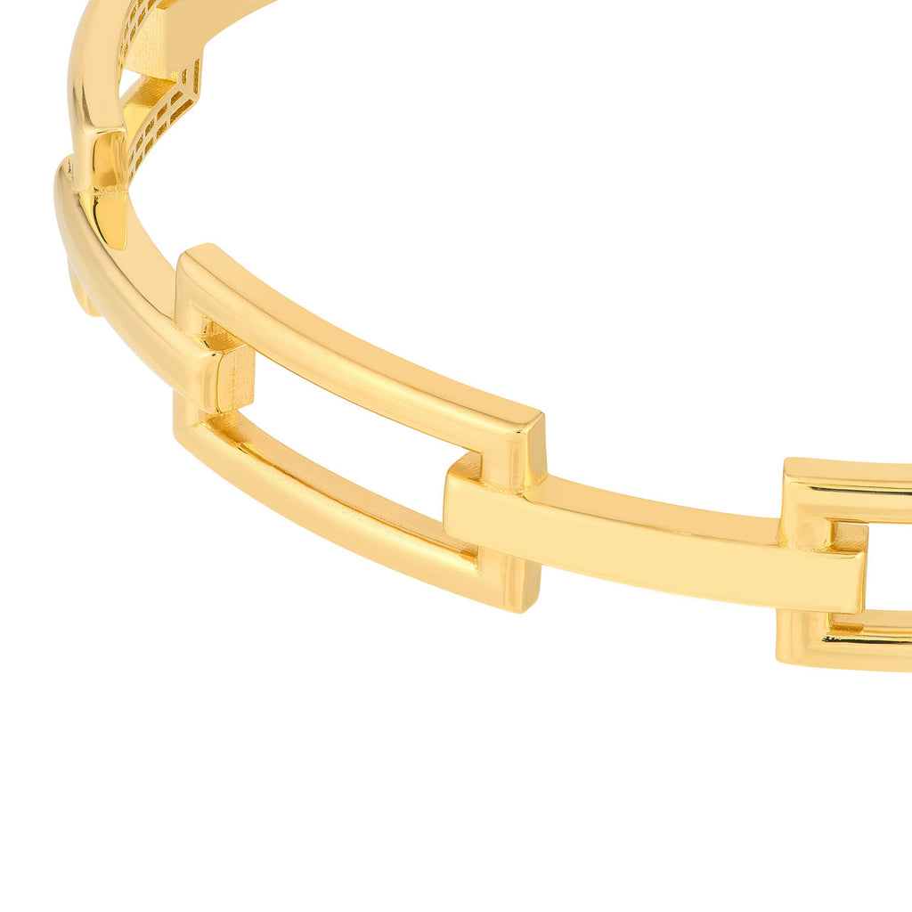 Yellow gold geometric link bangle bracelet.