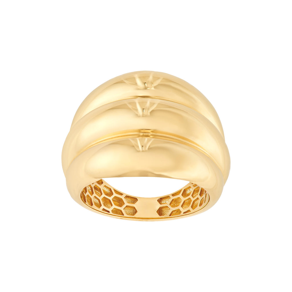 14K yellow gold ring, polished, ribbed design.