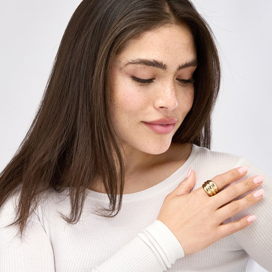 14K yellow gold fashion ring, sleek design.