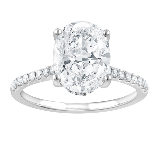 ReMARKable Designs Hidden Accent Side Stone Complete Engagement Ring in 14 Karat White Gold with 3.00ctw of Round Lab-Grown Diamonds, Clarity: VS1, Color: F