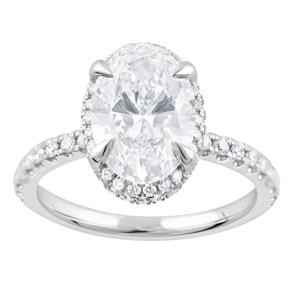 ReMARKable Designs Halo Complete Engagement Ring in 14 Karat White Gold with 3.03ctw of Round Lab-Grown Diamonds, Clarity: VS2, Color: G