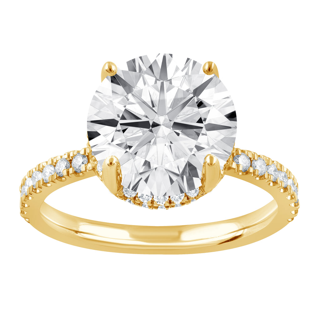 Halo Side Stone Lab-Grown Diamond Complete Engagement Ring in 14 Karat Yellow with 1 Round Lab Grown Diamond, Color: E, Clarity: VS1, totaling 2.99ctw (Yellow Gold)
