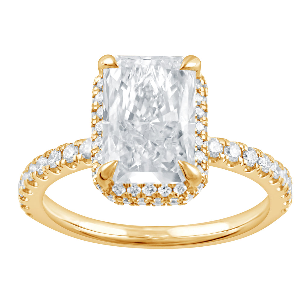 Hidden Accent Side Stone Lab-Grown Diamond Complete Engagement Ring in 14 Karat Yellow with 1 Radiant Lab Grown Diamond, Color: F, Clarity: VS1, totaling 3.05ctw (Yellow Gold)