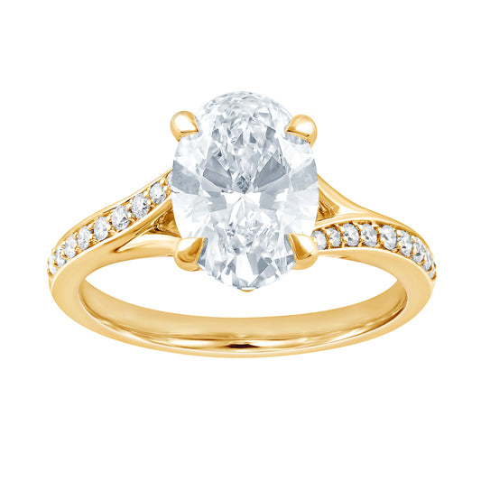 Side Stone Complete Engagement Ring in 14 Karat Yellow Gold with 2.46ctw of Round Lab-Grown Diamonds, Clarity: VVS2, Color: F