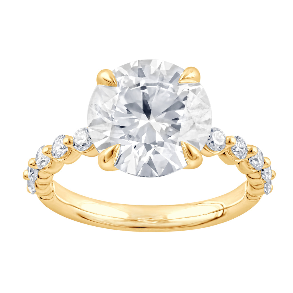 Side Stone Lab-Grown Diamond Complete Engagement Ring in 14 Karat Yellow with 1 Round Lab Grown Diamond, Color: F, Clarity: VS2, totaling 3.47ctw (Yellow Gold)
