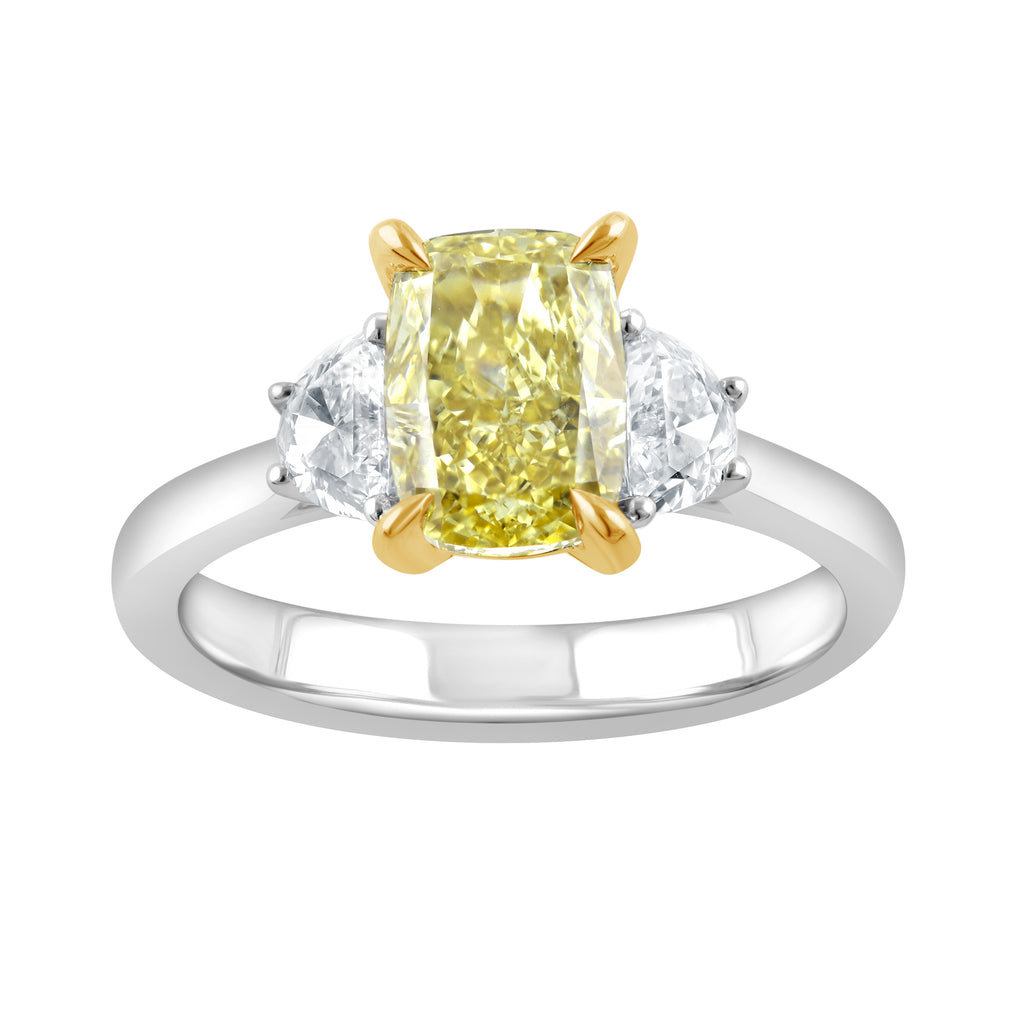 ReMARKable Designs Three Stone Complete Engagement Ring in 14 Karat White - Yellow Gold with 2.01ctw of Round Lab-Grown Diamonds, Clarity: VS1, Color: Yellow