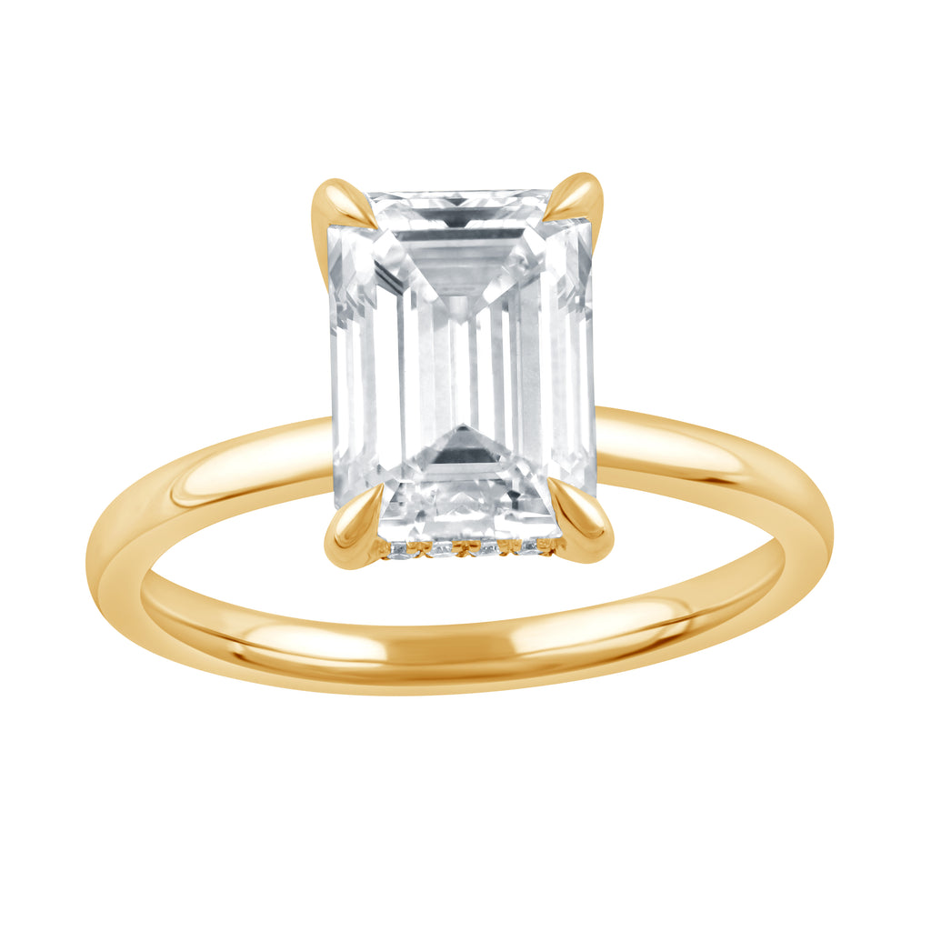 Hidden Accent Lab-Grown Diamond Complete Engagement Ring in 14 Karat Yellow with 1 Emerald Lab Grown Diamond, Color: F, Clarity: VS2, totaling 3.03ctw (Yellow Gold)
