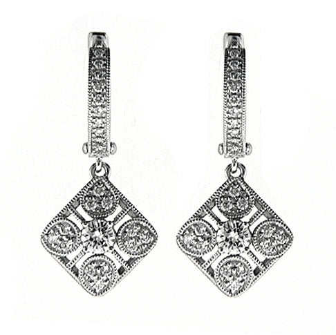 ReMARKable Designs Dangle Natural Diamond Earrings in 14 Karat White Gold with 0.70ctw Round Diamonds, Clarity: SI1, Color: G/H