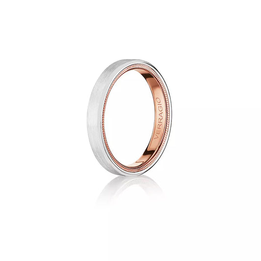 VERRAGIO Men's Carved Band (No Gemstone) in 14 Karat White Rose Gold 4MM