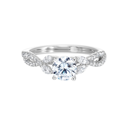ReMARKable Designs Floral Side Stone Natural Diamond Semi-Mount Engagement Ring in 14 Karat White Gold with 36 Various Shapes Diamonds, 0.32ctw, Clarity: I1, Color: H/I, Size: 6.5
