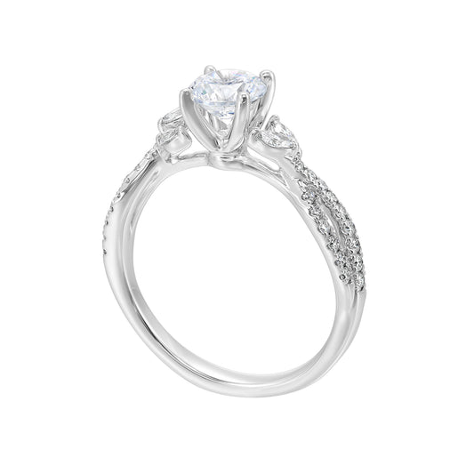 ReMARKable Designs Floral Side Stone Natural Diamond Semi-Mount Engagement Ring in 14 Karat White Gold with 36 Various Shapes Diamonds, 0.32ctw, Clarity: I1, Color: H/I, Size: 6.5
