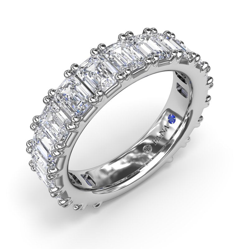 Emerald diamond wedding band, white gold.