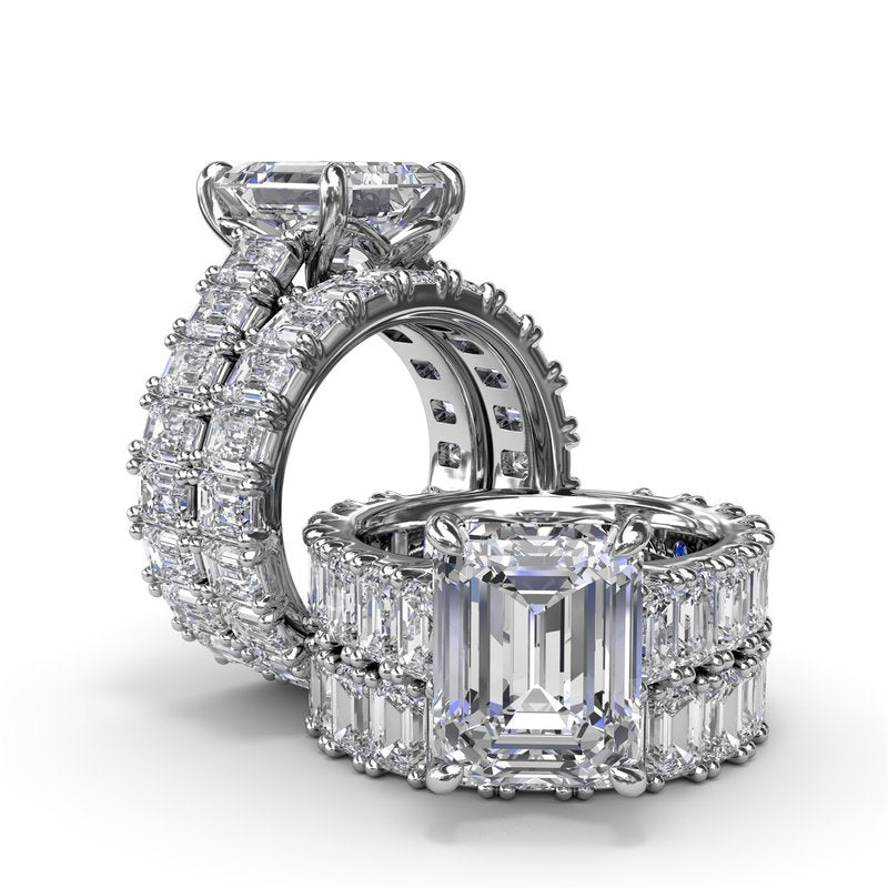 Emerald diamond wedding band in white gold.